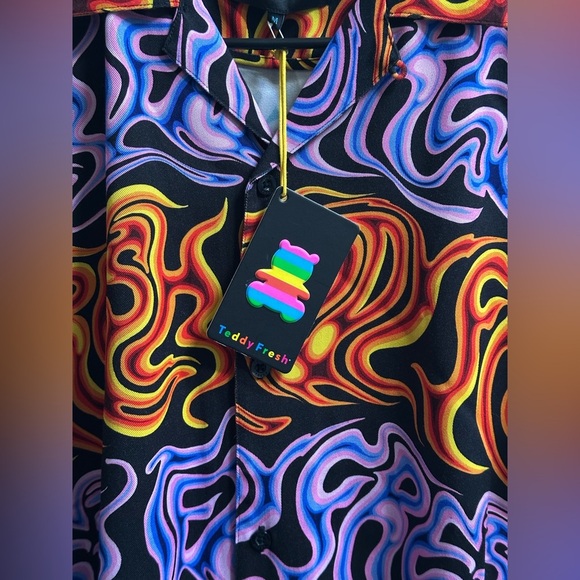 NEW Teddy Fresh Oil Spill Flame Camp Button Up Shirt in Men’s M - Picture 4 of 14